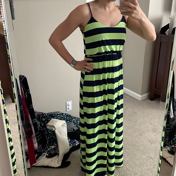 Pinkblush Dresses & Skirts - Blue and Neon Green Stripped, Pinkblush Maternity Dress, size small